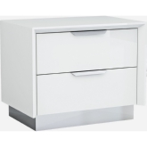 Navi 2 Drawer Nightstand in High Gloss White w/ Stainless Steel Trim (Set of 2)